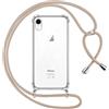 Pnakqil Cover per iPhone XR con Cordino, Trasparente Custodia con Laccio Tracolla Cellulare Girocollo Collana Protettiva per iPhone XR 6.1 Pollic, Khaki