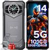 DOOGEE S200 5G Rugged Smartphone 32 GB+256 GB,10100 mAh,1.32Rear Display, Dimensity 7050 Octa Core,100 MP+20 MP+2 MP,6.72"FHD 120 Hz, Android 14,Fingerprint ID/Face Unlock/NFC/WiFi6/GPS Grigio Scuro