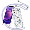 Olgary Cover per iPhone 12 Pro/iPhone 12 con Cordino, Custodia Trasparente con Disegni Fiore e Collana Tracolla Laccio Catena, PC Rigido Antiurto Anti-Graffio Ultrasottile Protettiva Case Donne
