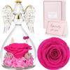 Sunia Rosa Eterna Regalo Donna, Rosa Stabilizzata Vera in Angel Cupola Regalo Mamma, Angelo Figurine di Vetro Regalo Nonna, Regalo Donna Compleanno, Regali Natale San Valentino Festa della Mamma