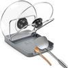 HMIEPRS Supporto Coperchio e Cucchiaio, Multifunzionale Supporto per Coperchi di Pentole con Salvagoccia, Porta Mestoli da Cucina Grigio per Bacchette Spatola Taglieri Utensili da Cucina