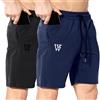 BROKIG Confezione da 2 Zip Pantaloncini Tuta Uomo,Pantaloncini da Palestra Running Sportivi Fitness Shorts Tasche (Nero+Blu,M)