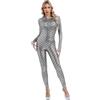 CHICTRY Tuta Intera Ginnastica Donna Body a Sirena Metallico con Cappuccio Completa Sportiva Manica Lunga Leotard Jumpsuit Pantaloni Lunghi a Squame di Pesce Argento M