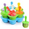 WD&CD 2 Pezzi Stampi per Gelato 7 Fori Cavità Formine in Silicone Riutilizzabili, Stampi Gelato Stecco per Congelare il Gelato al Cioccolato Fai da te, Bastoncini Colorati 18 Pezzi Inclusi(Verde+Blu)