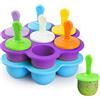 WD&CD 2 Pezzi Stampi per Gelato 7 Fori Cavità Formine in Silicone Riutilizzabili, Stampi Gelato Stecco per Congelare il Gelato al Cioccolato Fai da te, Bastoncini Colorati 18 Pezzi Inclusi(Blu+Viola)