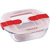 Pyrex Cook & Heat contenitore quadrato per alimenti in vetro borosilicato con coperchio sfiatavapore per il microonde - cuocere in forno, conservare & riscaldare- 25x22cm -