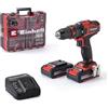 Einhell Set Trapano Percussione con Batterie TE-CD 18/40 Li-i +64, 2x2.0 Ah, PXC, 18V, 40Nm, Sistema Regolazione Giri, 2 Velocita, max 24.000 min-1, con Caricabatterie e Accessori