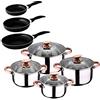 San Ignacio - Batteria di 11 pezzi: 4 pentole, 4 coperchi in vetro e 3 padelle 16/20/24 cm, acciaio inox, induzione