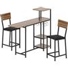 HOMCOM Set Bancone Bar Pieghevole e 2 Sgabelli Alti con Schienale, Portavini e Portacalici, Marrone