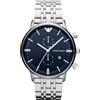 Emporio Armani Orologio per uomo, Movimento cronografo al quarzo a 2 quadranti secondari e cassa da 42 mm con cinturino in acciaio, 43 mm, Tono argento e blu scuro
