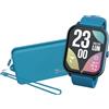 TECHMADE Smartwatch Glow, orologio digitale con pochetta incluso, schermo rettangolare full touch, chiamate, notifiche, funzione SOS, sport, compatibile con IOS e android (BLU)