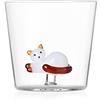 Ichendorf Milano Tumbler Gatto Sdraiato, Bianco con Coda Ambra, Collezione Tabby Cat, 35 cl, Vetro Borosilicato, Fatto a Mano