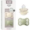 BIBS Ciuccio confezione da 2 pezzi. Privo di BPA, Tettarella simmetrica. Silicone, Prodotto in Danimarca. Taglia 1 (0-6 mesi), Ivory/Sage