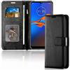 TECHGEAR Moto E6 Plus Custodia - Cover Protettiva in Pelle con Slot per Schede, Supporto e Cinturino da Polso - Nero Pelle Sintetica Designato per Motorola Moto E6 Plus
