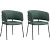 HOMCOM Set 2 Sedie Moderne con Seduta, Braccioli e Schienale Imbottiti, Sedie per Soggiorno in Tessuto Effetto Velluto e Acciaio, 57x53x73 cm, Verde
