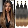 Locescsoc 28 Inch Straight Hair Extensions 150g 3 Packs Bone Straight Braiding Hair, Soft Synthetic Bundles Crochet Braids Hair Bundles for Braiding (1B/27, 28 Inch 3 Packs)
