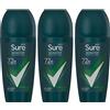 Sure Deodorante antitraspirante 72H anti-sudore e antiodore, senza alcool, roll-on con profumo agrumato, speziato e legnoso, deodorante per uomo, 50 ml, confezione da 3 (Quantum Dry)