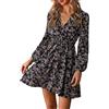 MAFA Vestiti Casual da Donna Estivi Autunno Elegante a Pois Abito a Maniche Lunghe Vestito Scollo V Abiti Corto con Volant e Vita Alta Fiori Viola XL