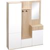 HOMCOM Mobile da Ingresso 4 in 1 in Truciolato con Specchio, Ganci e Ripiani Regolabili Interni, 145x29x184 cm, Bianco e color Legno|Aosom