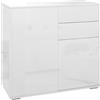 HOMCOM Credenza Moderna con 2 Armadietti e 2 Cassetti con Apertura a Pressione, 79x36x74cm, Bianco Lucido