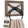 Autumn Alley Farmhouse Decor - Anello portasciugamani per bagno, stile rustico, montaggio a parete, mix di legno, metallo zincato e anello nero