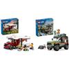 LEGO City Giocattolo Van per Avventure in Vacanza + Giocattolo Camion Montagna 4x4 Set Idee Regalo Divertenti per Compleanni e Feste 60454 + 60447