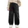 Generic Jeans cargo larghi per ragazzi con tasche gamba larga elastico in vita per bambini pantaloni da scuola vintage alla moda patchwork casual dritto hip hop denim pantaloni street dance, Nero #2, 12-13