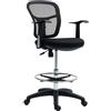 HOMCOM Sedia da Ufficio Girevole con Anello Poggiapiedi e Schienale Ricurvo, Sedia Ergonomica in Poliestere, Schiuma e Plastica, Regolabile in Altezza, 55x58x94 cm, Nero