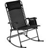 Yaheetech Sedia a Dondolo Paltrona Pieghevole Reclinabile da Esterno Giardino Portata 120 kg con Braccioli e Poggiatesta da Campeggio Balcone Nero 102 x 65,5 x 103 cm