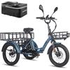 Fafrees Triciclo Elettrica F20 Mate Bici Elettrica Pieghevole a 3 Ruote 48V21Ah Batteria Rimovibile,Autonomia 115km,Ebike per Adulti Uomo Donna,Freni a disco idraulici,Borsetta,Blu,Cestino Ante-/Post-