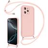 Coalbooliy Cover per iPhone 16 Pro Max 6,9 con Cordino per Cellulare, Custodia Silicone con Regolabile Collana Sottile Morbida Case Protezione della fotocamera Antiurto con Necklace, Rosa