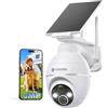 YESKANO Telecamera Wi-Fi Esterno 2K Senza Fili Con Pannello Solare | 360° PTZ, Videocamera Sorveglianza A Batteria, Visione Notturna A Colori, Rilevamento Umano/PIR con Allarme, 2.4GHz, Bianco