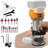 luolety Router per legno senza fili per Dewalt 20 V, 800 W, 30000 giri/min, senza spazzole, con 6 velocità, per la lavorazione del legno, con 15 punte per router con gambo da 6 mm (senza batteria)