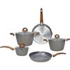 Tognana Natural Love, Batteria di pentole e padelle, Set con 2 padelle, 3 casseruole, 3 coperchi trasparenti, 8 Pezzi, Alluminio, Grigio