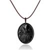 COAI Collana da Uomo in Ossidiana, Collana in Vera Pelle Italiana con Pendente Lupo che Ulula alla Luna in Ossidiana Nera