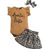 KONFEN Completo Neonata 3 Pezzi, Neonato Vestiti Estivo Maniche Corte Stampa Leopardo Pagliaccetto + Gonna + Fascia per Bambina 3 Pz Set per 12-18 Mesi