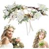 Calkkrer Calkrer - Cerchietto per capelli a forma di foglia di fiore, realizzato a mano, fasce per capelli regolabili per sposa, matrimonio, festival, feste, corona di fiori.