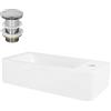 ML DESIGN modern living ML-Design Lavabo in Ceramica Bianca 51x25x13 cm Lavandino a Destra con Set di Scarico Lavamano Piccolo Rettangolare con Foro per Rubinetto Lavello Moderno a Parete o da Appoggio per Bagno per Ospiti