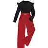 Generic Completo da ragazza, girocollo, tinta unita, manica lunga, rosso, gamba larga, pantaloni casual Vestito Carnevale Bambina 1 Anno