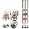 DASKING Set di Mini Barattolo di Spezie, DASKING 4-in-1 Organizzatore di Spezie da Campeggio con Macinino per Spezie,barattoli per spezie portatili in acciaio inox per picnic all'aperto, barbecue, viaggi