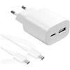 KenSera Caricatore USB C, 25W Rapido Caricabatterie per iPhone 16 Pro Max/16/15 Plus/15 Pro Max, iPad 12.9/11 inch/Air/Mini, Samsung Galaxy, USB-C/A Presa Caricatore Alimentatore Spina con Tipo C Cavo