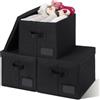 GRANNY SAYS Contenitori portaoggetti con coperchi, contenitori in lino per scaffali, scatole decorative per riporre e organizzare vestiti, confezione da 3, Jumbo, nero
