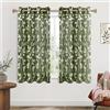 MRTREES Tende Trasparenti in Voile Corte con Occhielli per Interni Finestre Camera da Letto 2 Pezzi, 140x160 CM, Tenda Verde Oliva con Stampa di Foglie per Cucina Soggiorno Salotto Eleganti