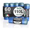 G.M. DISTRIBUZIONE GM 60 Sacchi Spazzatura Con Maniglie, Colore AZZURRO, Misura 70x100 cm, Capacità 110 Litri, Sacchetti per Raccolta Differenziata, 6 Rotoli da 10 Pezzi