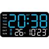 Besttoolifes Orologio da parete digitale a LED con visualizzazione della temperatura, data e settimana, sveglia con controllo vocale, 5 livelli di luminosità, alimentazione USB, batteria AAA, supporto