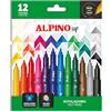 Alpino - Set di 12 pennarelli a fibra punta rotonda da 1 mm | Inchiostro a base d'acqua che non perde la carta | Super lavabili nella maggior parte dei tessuti | Pennarelli resistenti e durevoli