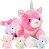 MorisMos Gatto Peluche Grande XXL, 60cm Rosa Mamma Gatto Unicorno con 4 Kawaii Bambino, Realistico Animali di Peluche Gigante Morbido Peluche Regalo per Bambini Compleanno Natale Deco