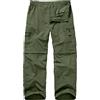 Winebox Pantaloni da trekking da uomo, convertibili, con cerniera, leggeri, ad asciugatura rapida, traspiranti, cargo, pesca, safari, campeggio, viaggi, Verde, 46