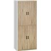 DecHome Credenza Cucina in Legno MDF con 4 Ripiani Regolabili 4 Porte e Dispositivo Antiribaltamento 80x40x182cm Color Legno e Bianco