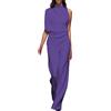 Generic Tuta da donna elegante, a maniche lunghe, lunga, elegante, con scollo a O, pantaloni sexy con cintura, tuta estiva da donna, Blu, M